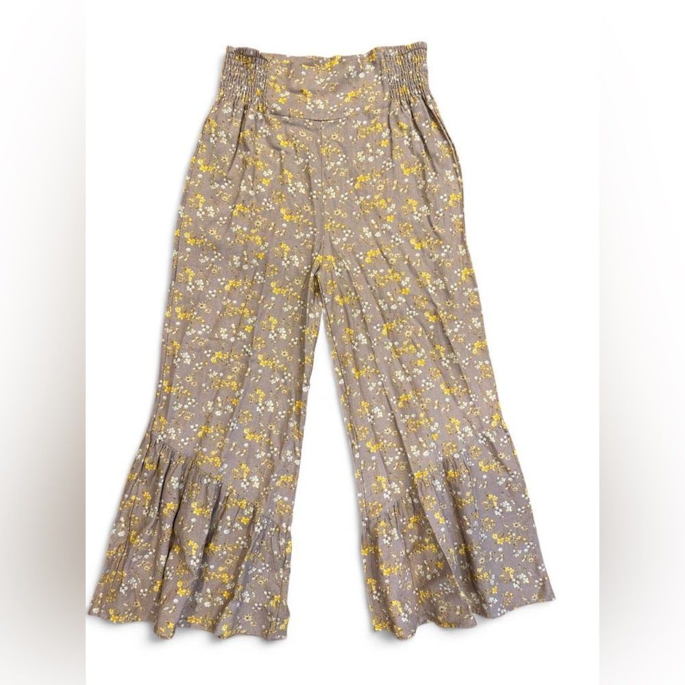 NWOT Rare Editions Cottagecore Boho Linen Blend Floral Ruffle Pants, Size 14.